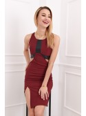 Fitted dress with cutouts, burgundy G5078 - Online store - Boutique